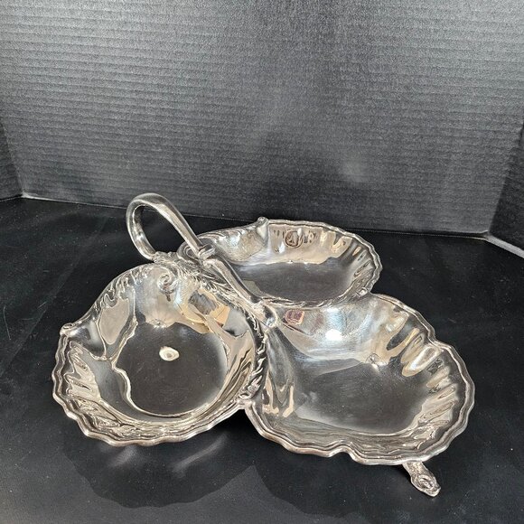 Vintage Victorian Dolphin Footed Crescent Silver Plated Tri Divided Serving Tray - Picture 1 of 11